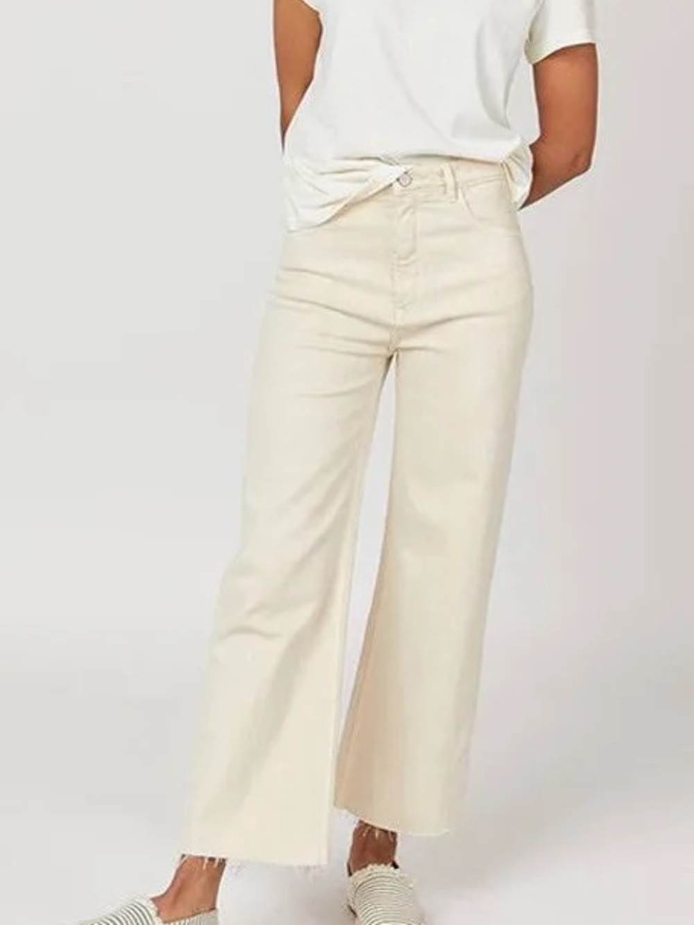 High-Rise Ankle Wide-Leg Jeans in Cream